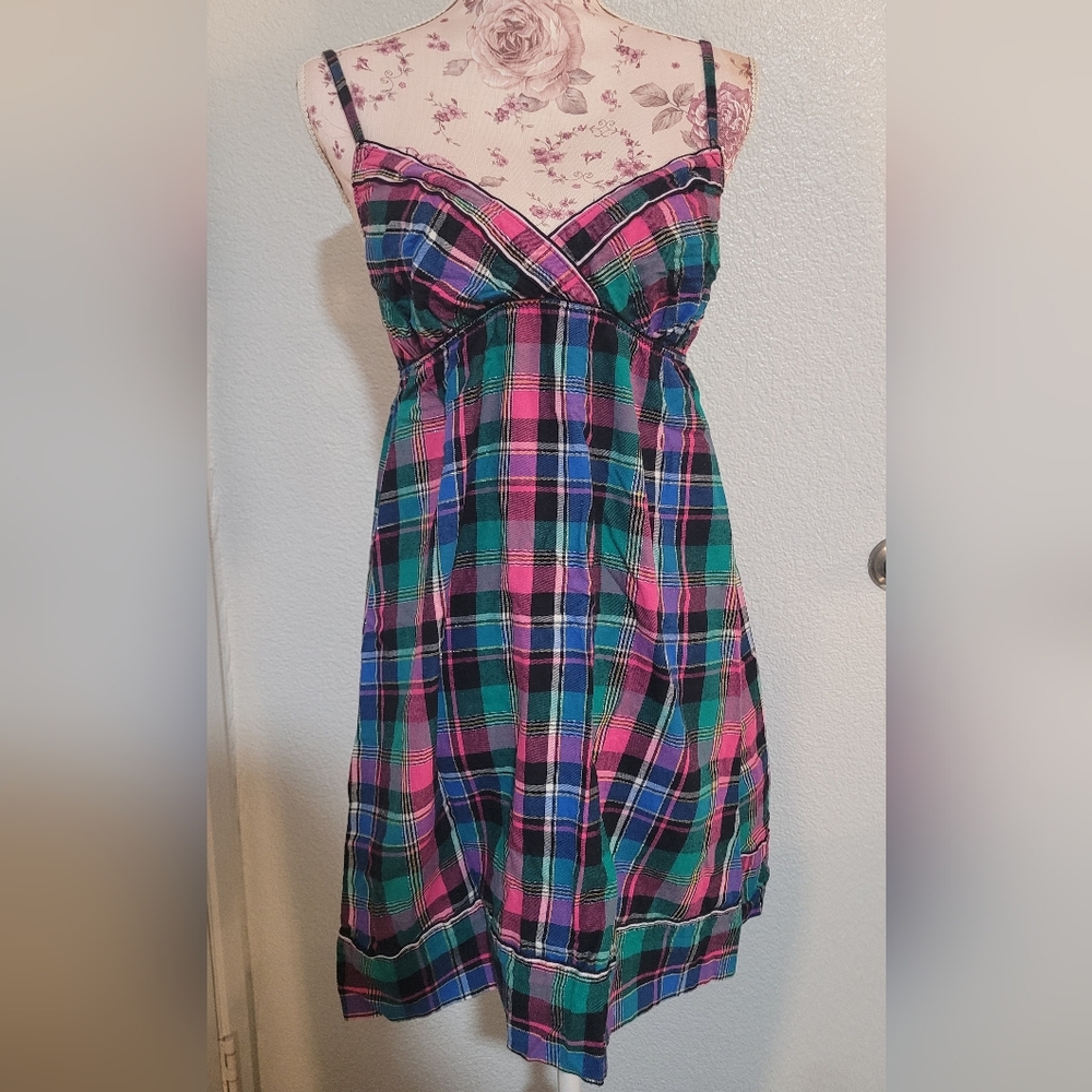 Victoria's Secret Plaid Strapless Chemise in Pink, Green & Blue